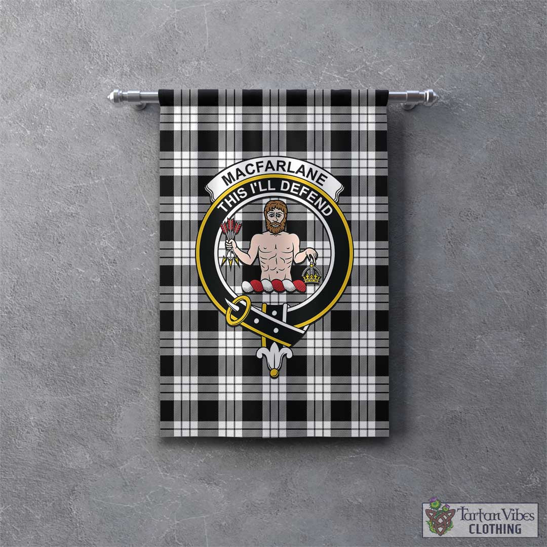 Tartan Vibes Clothing MacFarlane Black White Tartan Gonfalon, Tartan Banner with Family Crest