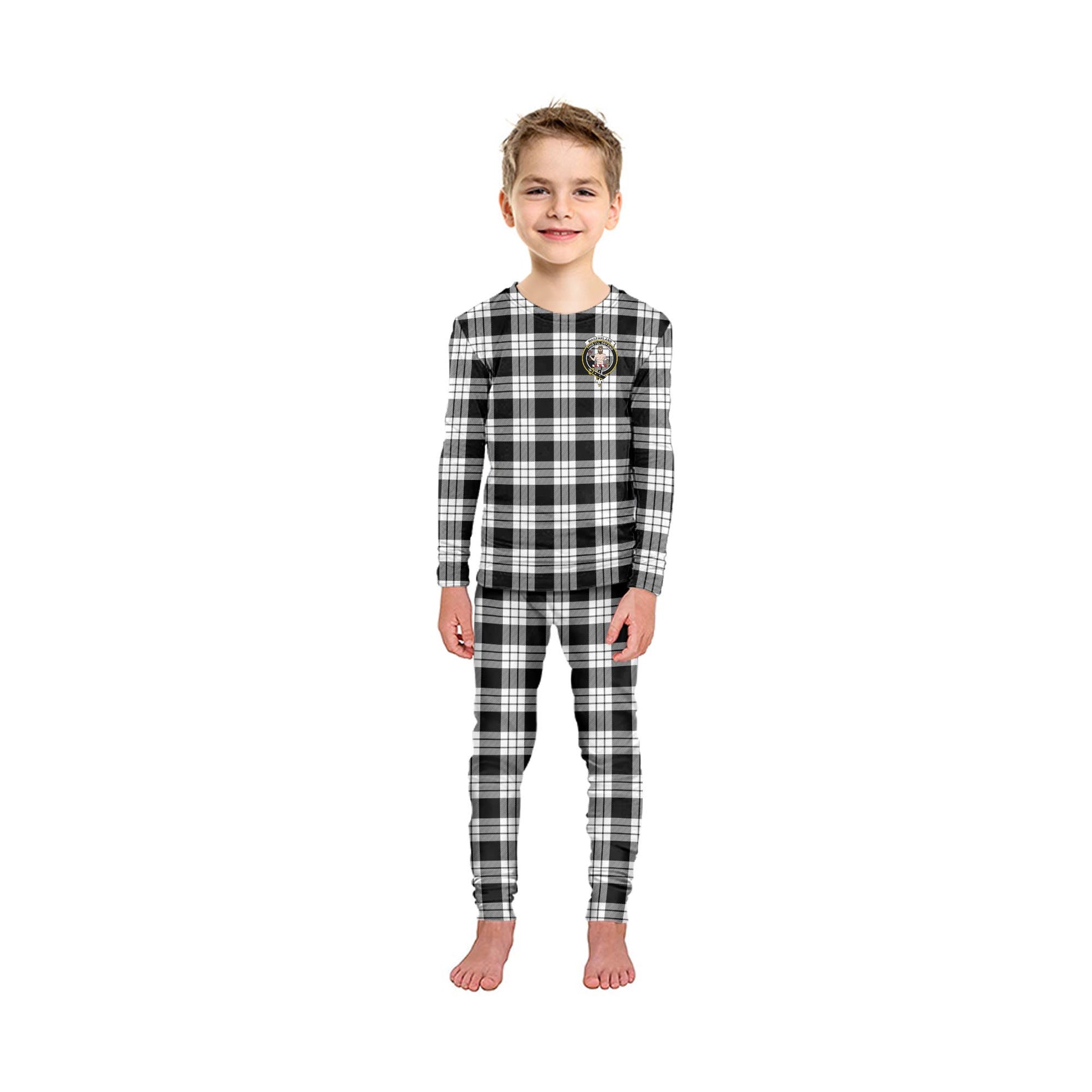 MacFarlane Black White Tartan Pajamas Family Set with Family Crest - Tartanvibesclothing