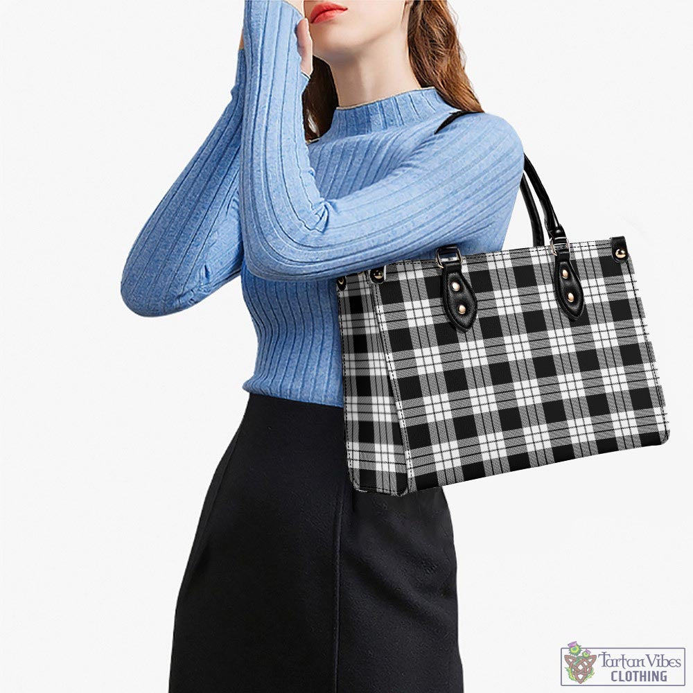 Tartan Vibes Clothing MacFarlane Black White Tartan Luxury Leather Handbags