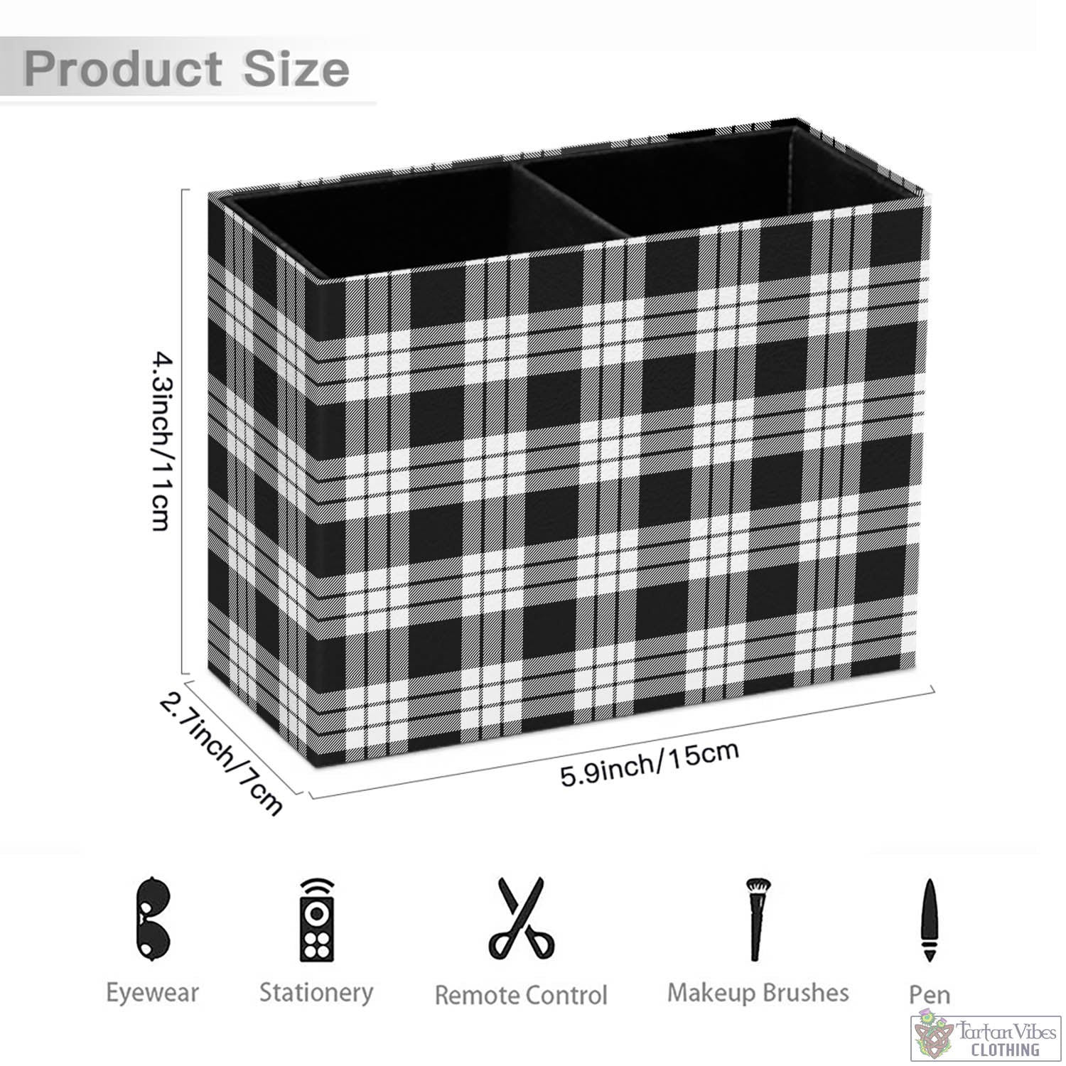 Tartan Vibes Clothing MacFarlane Black White Tartan Pen Holder