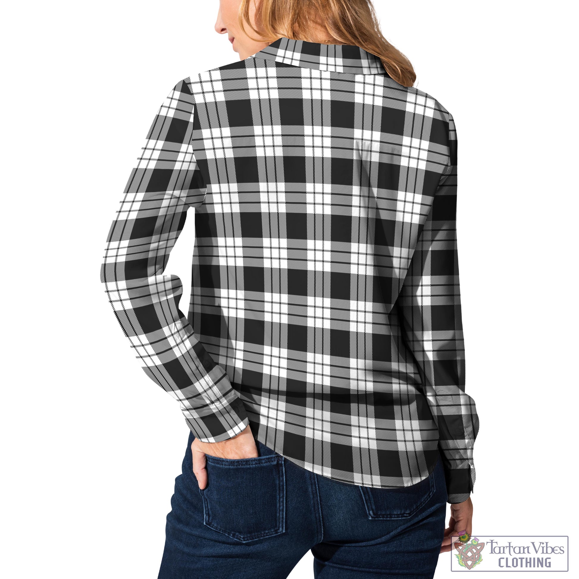 Tartan Vibes Clothing MacFarlane Black White Tartan Womens Casual Shirt with Family Crest