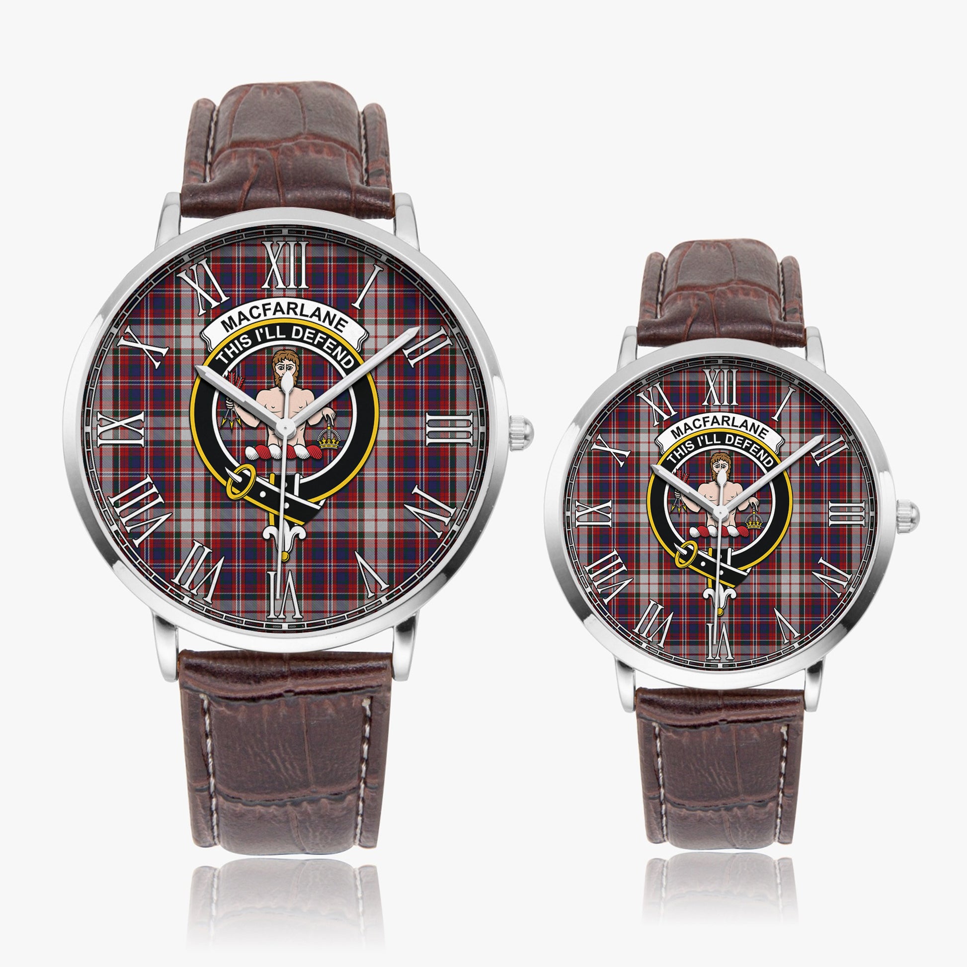 MacFarlane Dress Tartan Family Crest Leather Strap Quartz Watch - Tartanvibesclothing