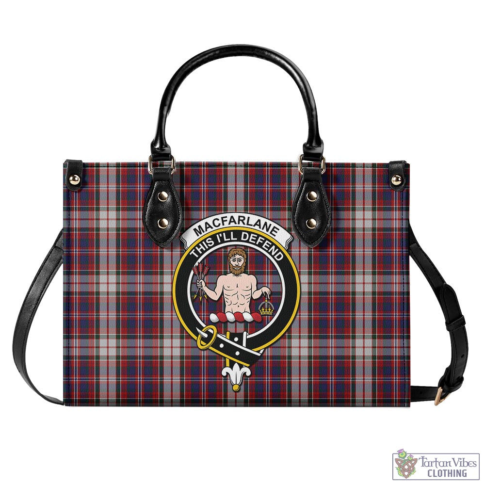 Tartan Vibes Clothing MacFarlane Dress Tartan Luxury Leather Handbags with Family Crest