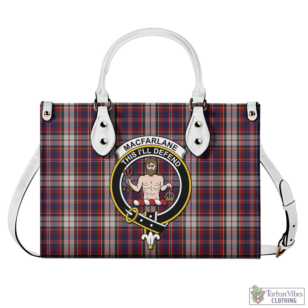 Tartan Vibes Clothing MacFarlane Dress Tartan Luxury Leather Handbags with Family Crest