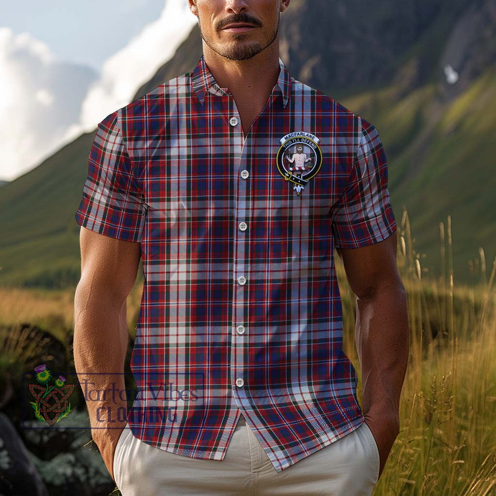 MacFarlane Dress Tartan Cotton Hawaiian Shirt with Family Crest Adult - Tartan Vibes Clothing