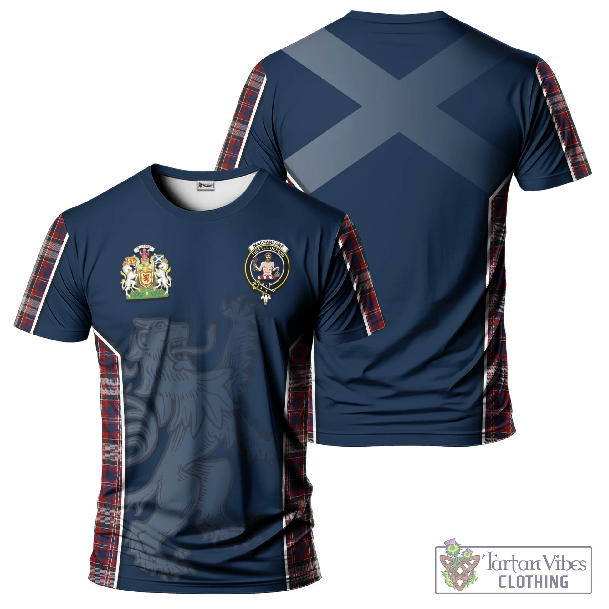 Tartan Vibes Clothing MacFarlane Dress Tartan T-Shirt with Family Crest and Lion Rampant Vibes Sport Style