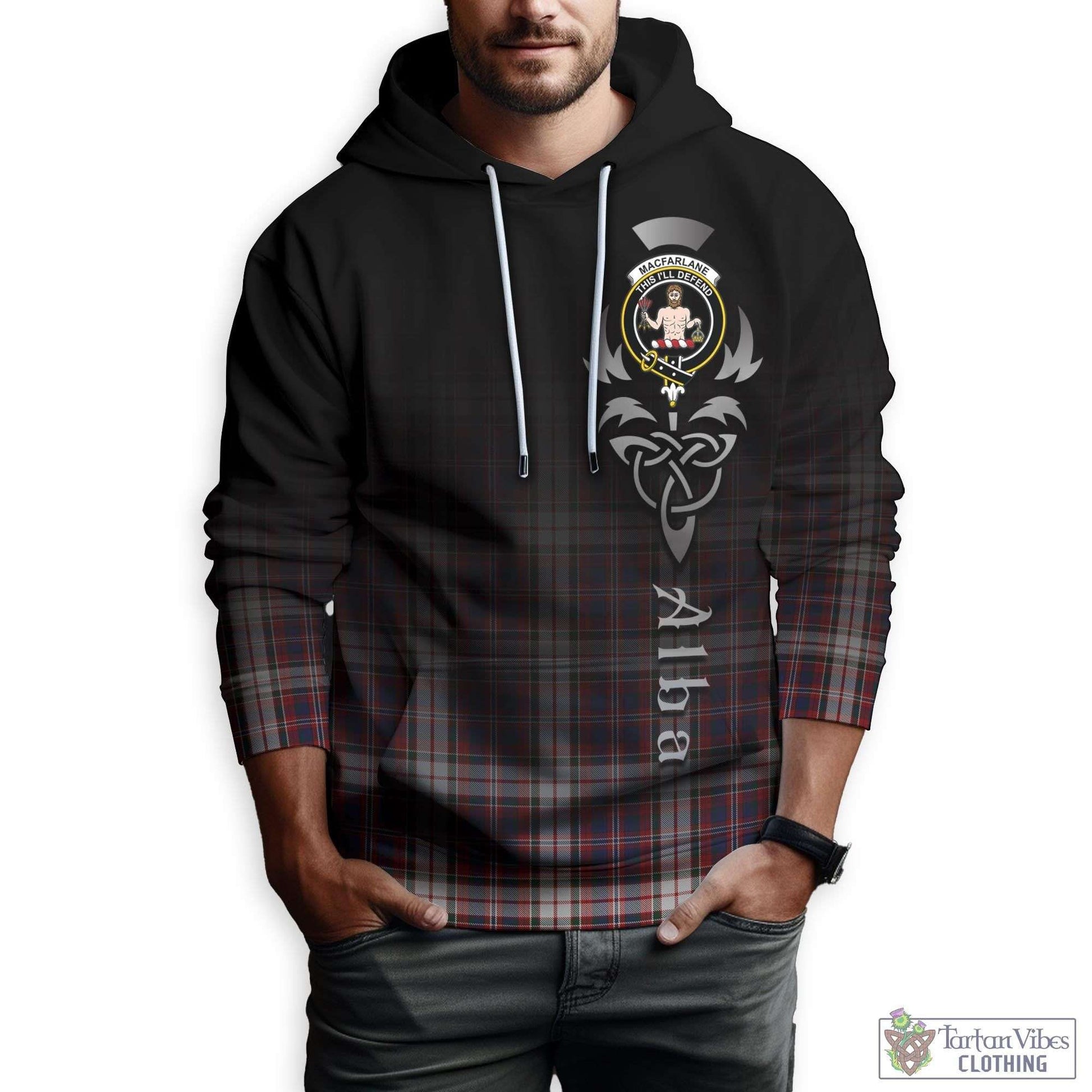 Tartan Vibes Clothing MacFarlane Dress Tartan Hoodie Featuring Alba Gu Brath Family Crest Celtic Inspired