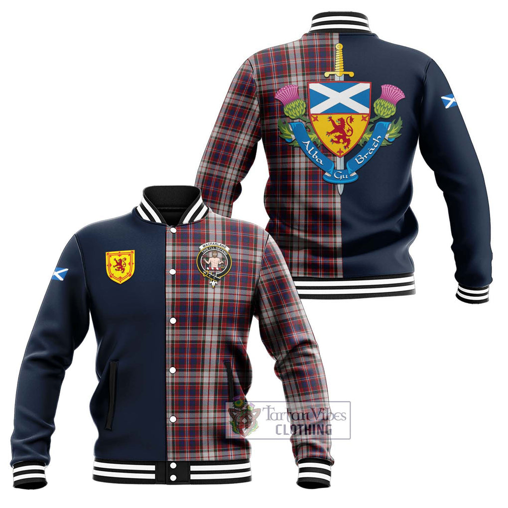 Tartan Vibes Clothing MacFarlane Dress Tartan Baseball Jacket with Scottish Lion Royal Arm Half Style