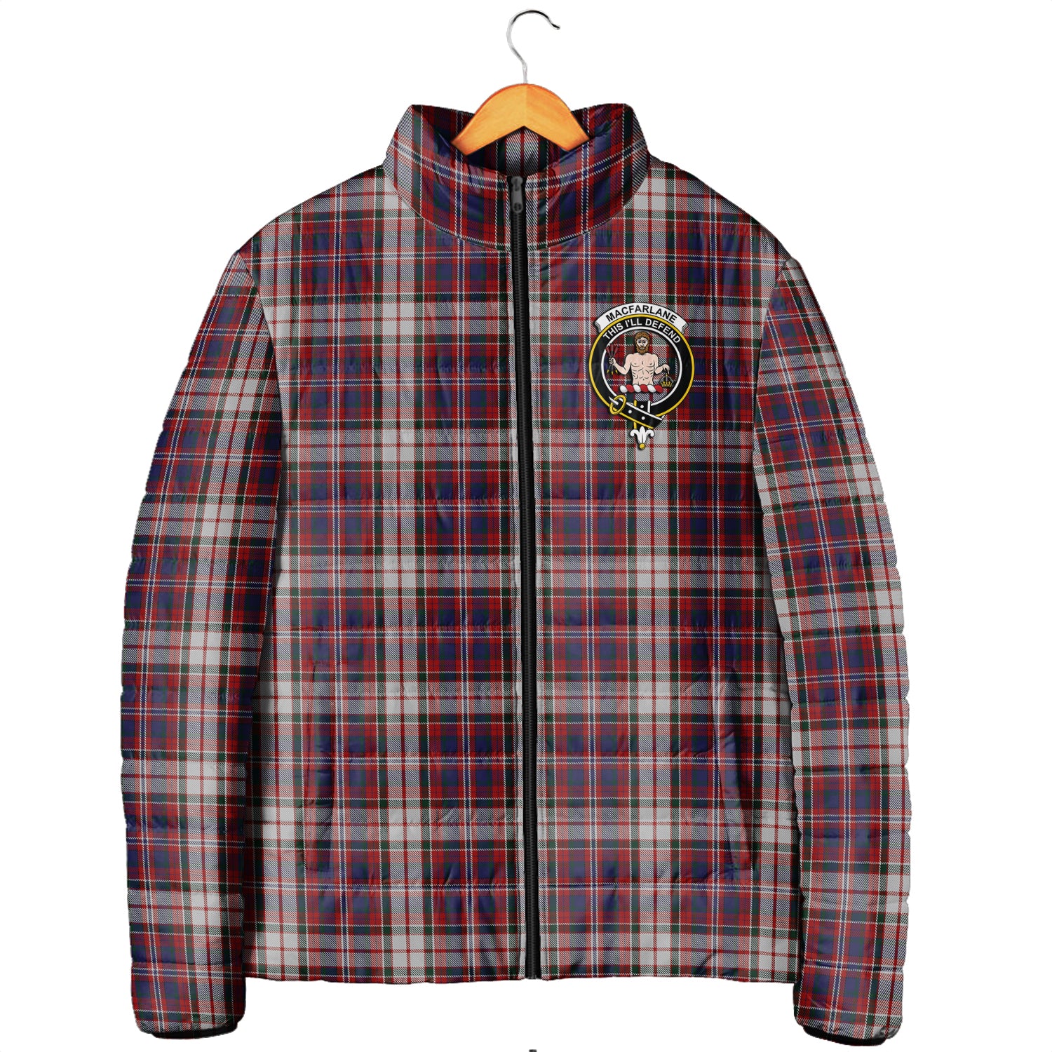 MacFarlane Dress Tartan Padded Jacket with Family Crest Men's Padded Jacket - Tartan Vibes Clothing