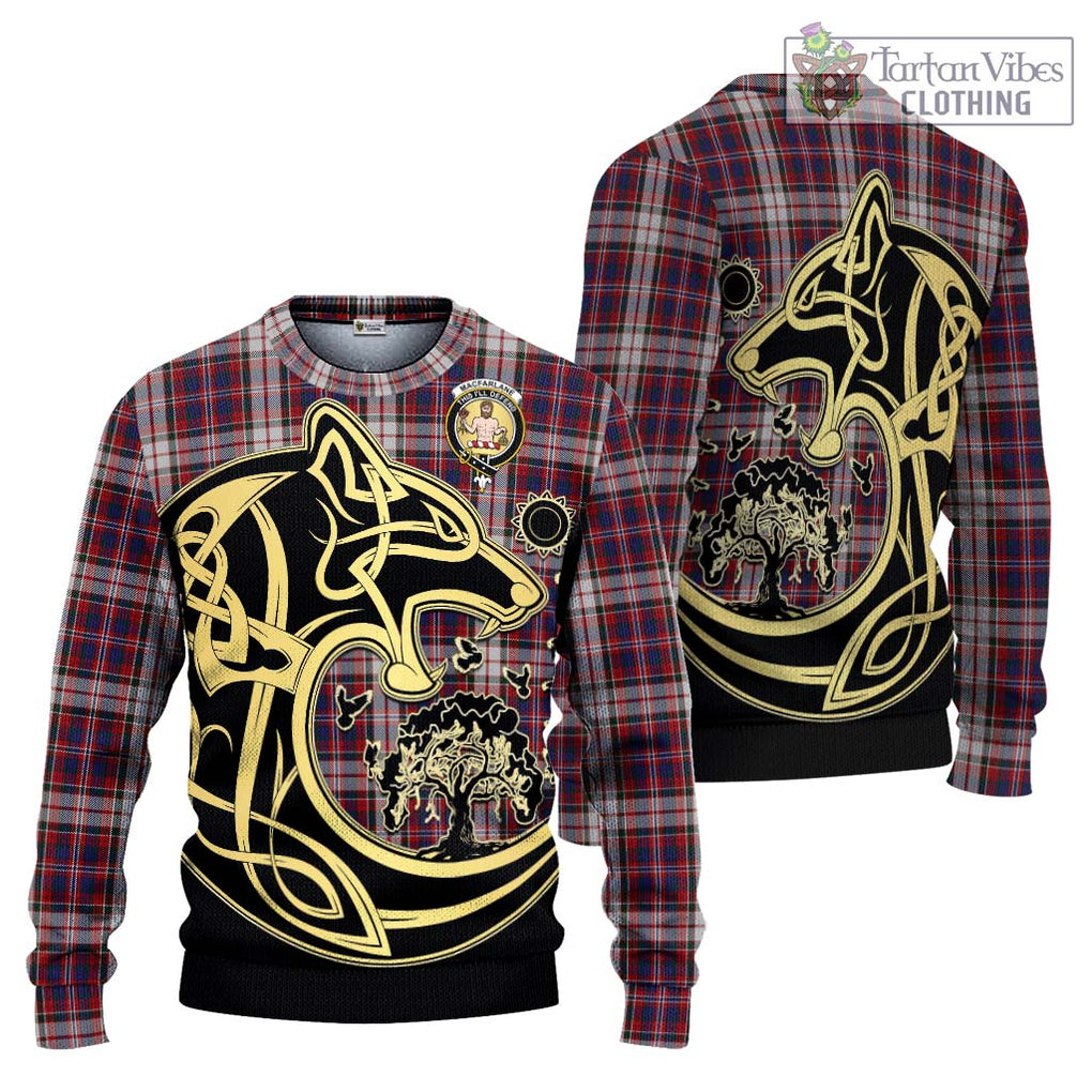 MacFarlane Dress Tartan Knitted Sweater with Family Crest Celtic Wolf Style Unisex - Tartan Vibes Clothing