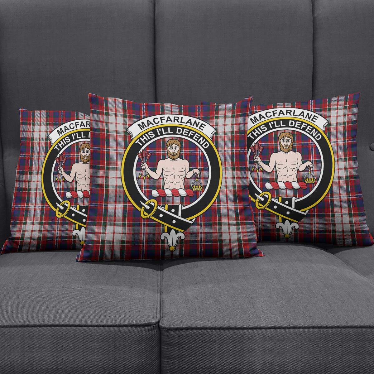 MacFarlane Dress Tartan Pillow Cover with Family Crest Square Pillow Cover - Tartanvibesclothing