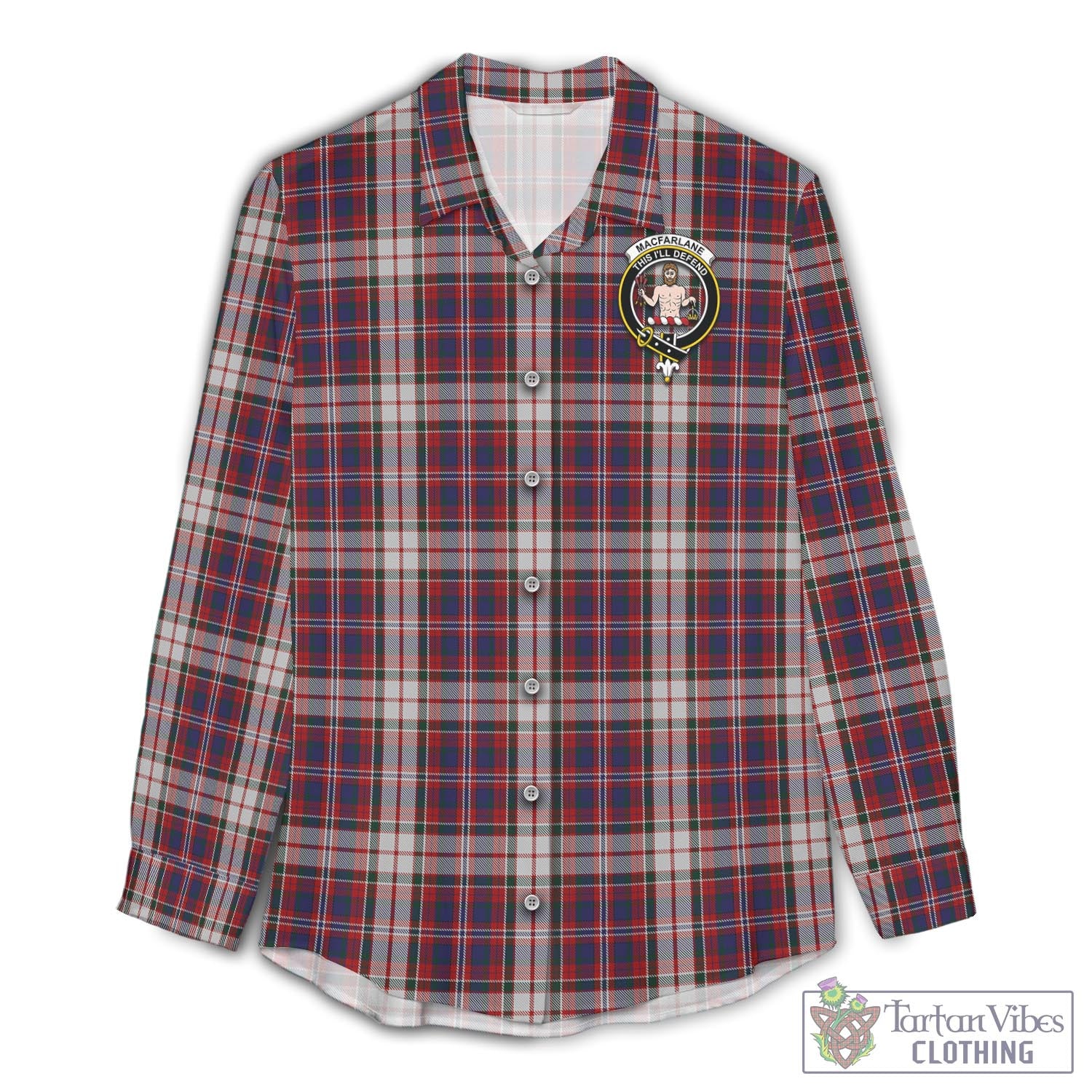 Tartan Vibes Clothing MacFarlane Dress Tartan Womens Casual Shirt with Family Crest