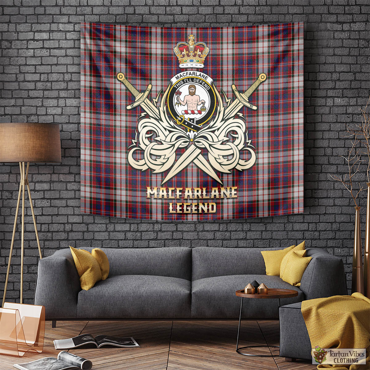 Tartan Vibes Clothing MacFarlane Dress Tartan Tapestry with Clan Crest and the Golden Sword of Courageous Legacy