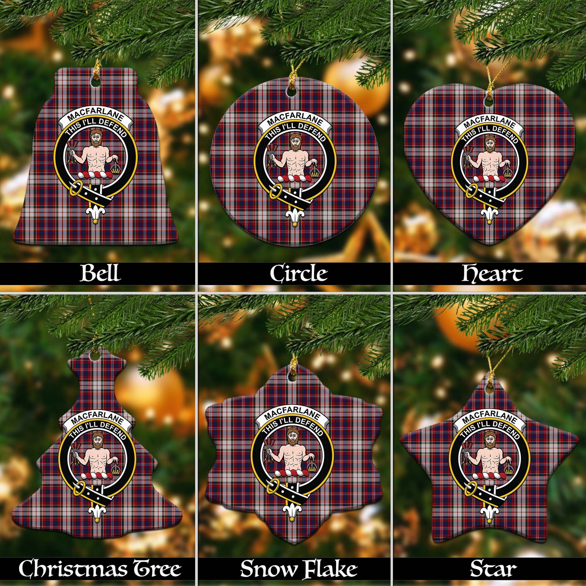 MacFarlane Dress Tartan Christmas Ornaments with Family Crest - Tartanvibesclothing