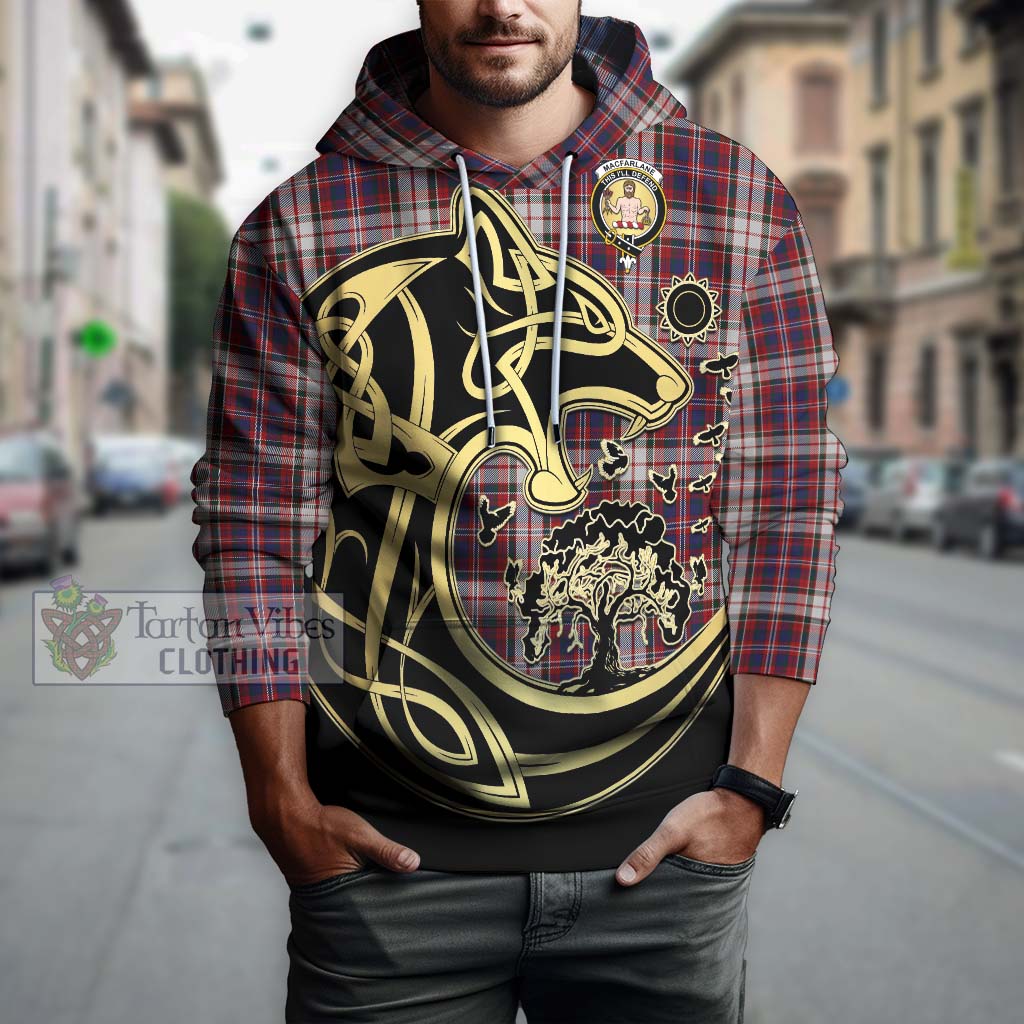 Tartan Vibes Clothing MacFarlane Dress Tartan Hoodie with Family Crest Celtic Wolf Style