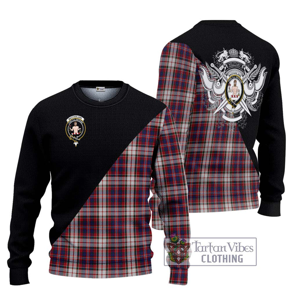 MacFarlane Dress Tartan Knitted Sweater with Family Crest and Military Logo Style Unisex - Tartanvibesclothing Shop