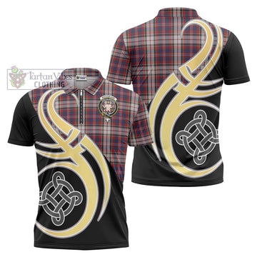 MacFarlane Dress Tartan Zipper Polo Shirt with Family Crest and Celtic Symbol Style