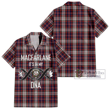 MacFarlane Dress Tartan Short Sleeve Button Shirt with Family Crest DNA In Me Style