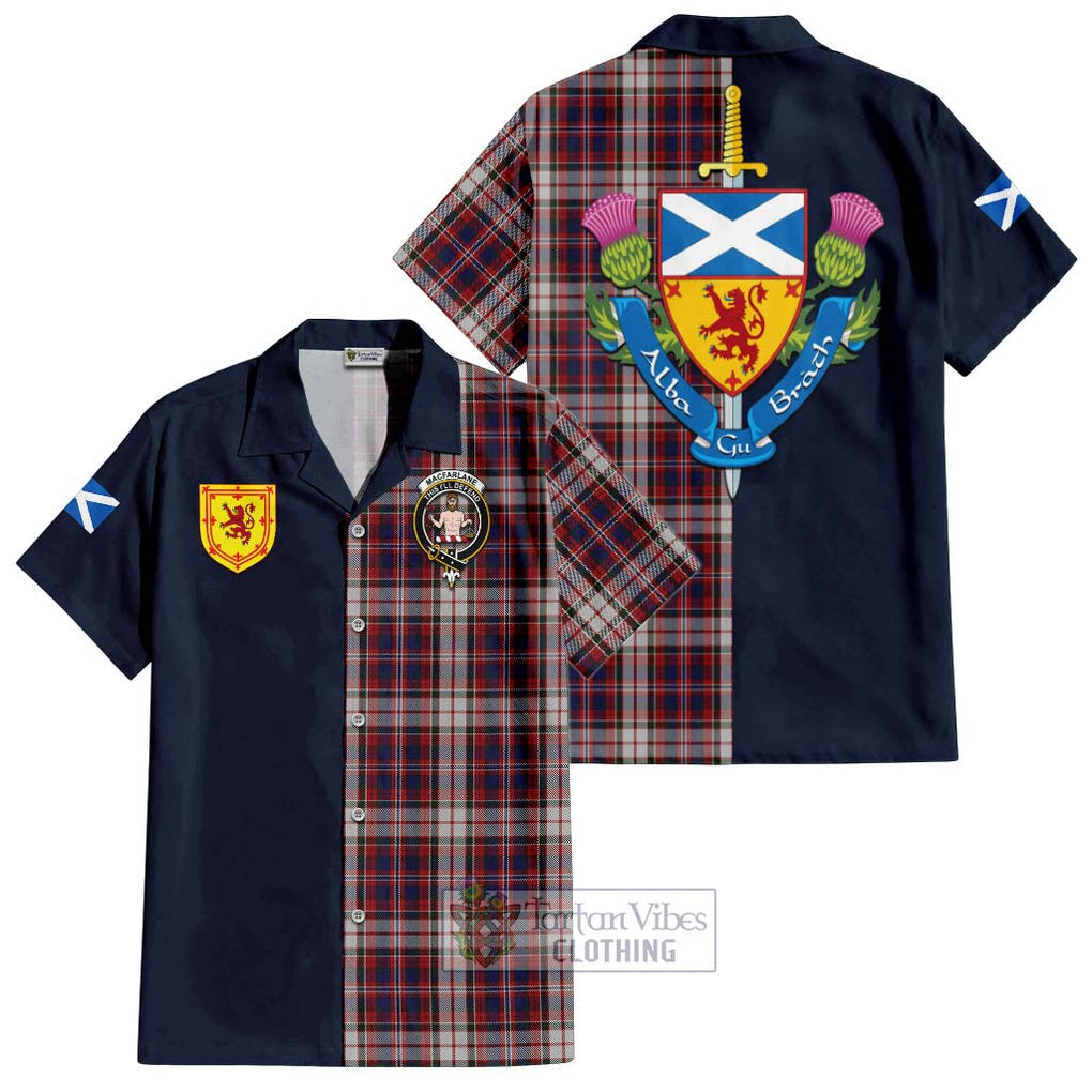 Tartan Vibes Clothing MacFarlane Dress Tartan Short Sleeve Button Shirt with Scottish Lion Royal Arm Half Style