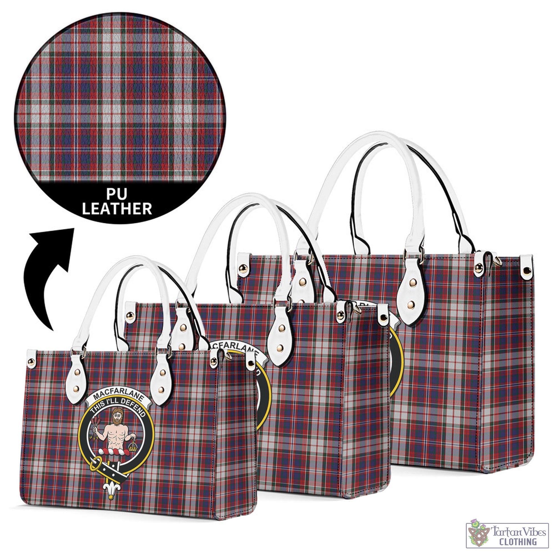 Tartan Vibes Clothing MacFarlane Dress Tartan Luxury Leather Handbags with Family Crest