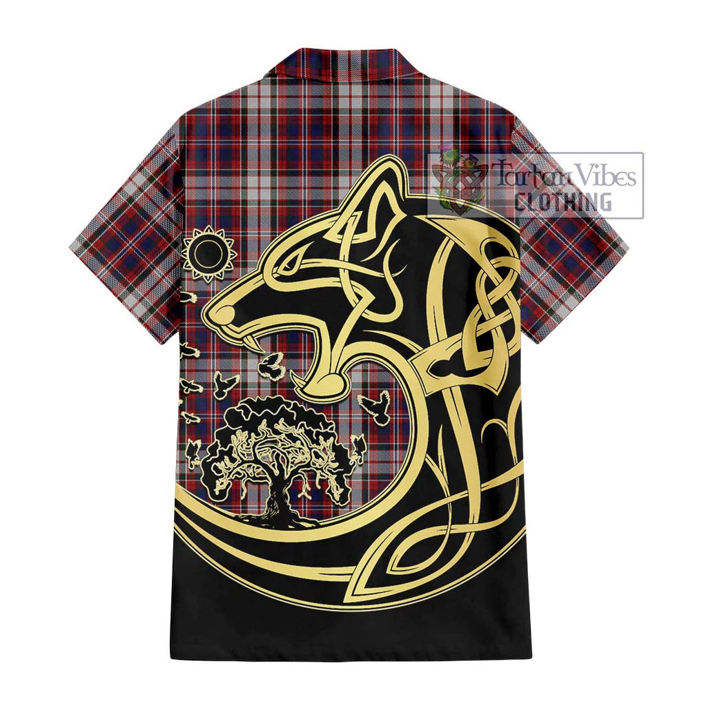 MacFarlane Dress Tartan Short Sleeve Button Shirt with Family Crest Celtic Wolf Style - Tartan Vibes Clothing