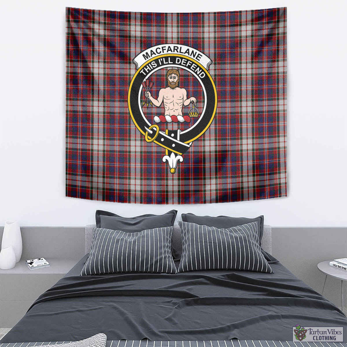 Tartan Vibes Clothing MacFarlane Dress Tartan Tapestry Wall Hanging and Home Decor for Room with Family Crest