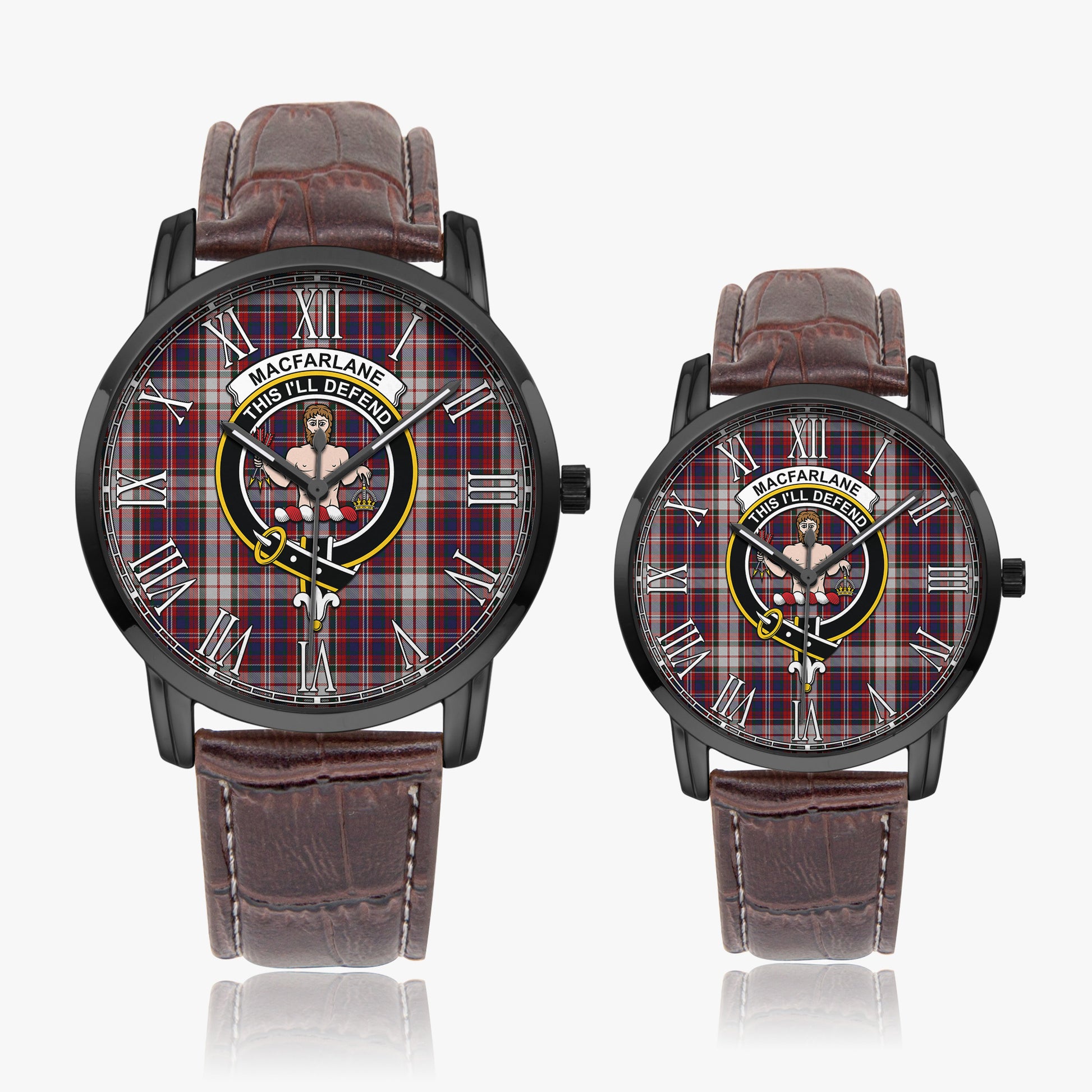 MacFarlane Dress Tartan Family Crest Leather Strap Quartz Watch - Tartanvibesclothing