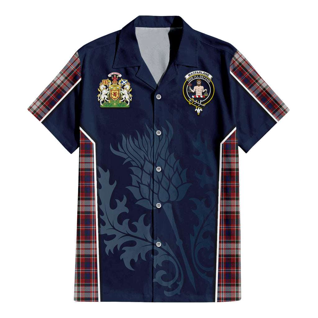 Tartan Vibes Clothing MacFarlane Dress Tartan Short Sleeve Button Up Shirt with Family Crest and Scottish Thistle Vibes Sport Style