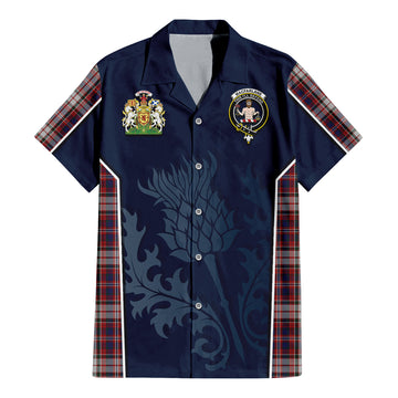 MacFarlane Dress Tartan Short Sleeve Button Up Shirt with Family Crest and Scottish Thistle Vibes Sport Style