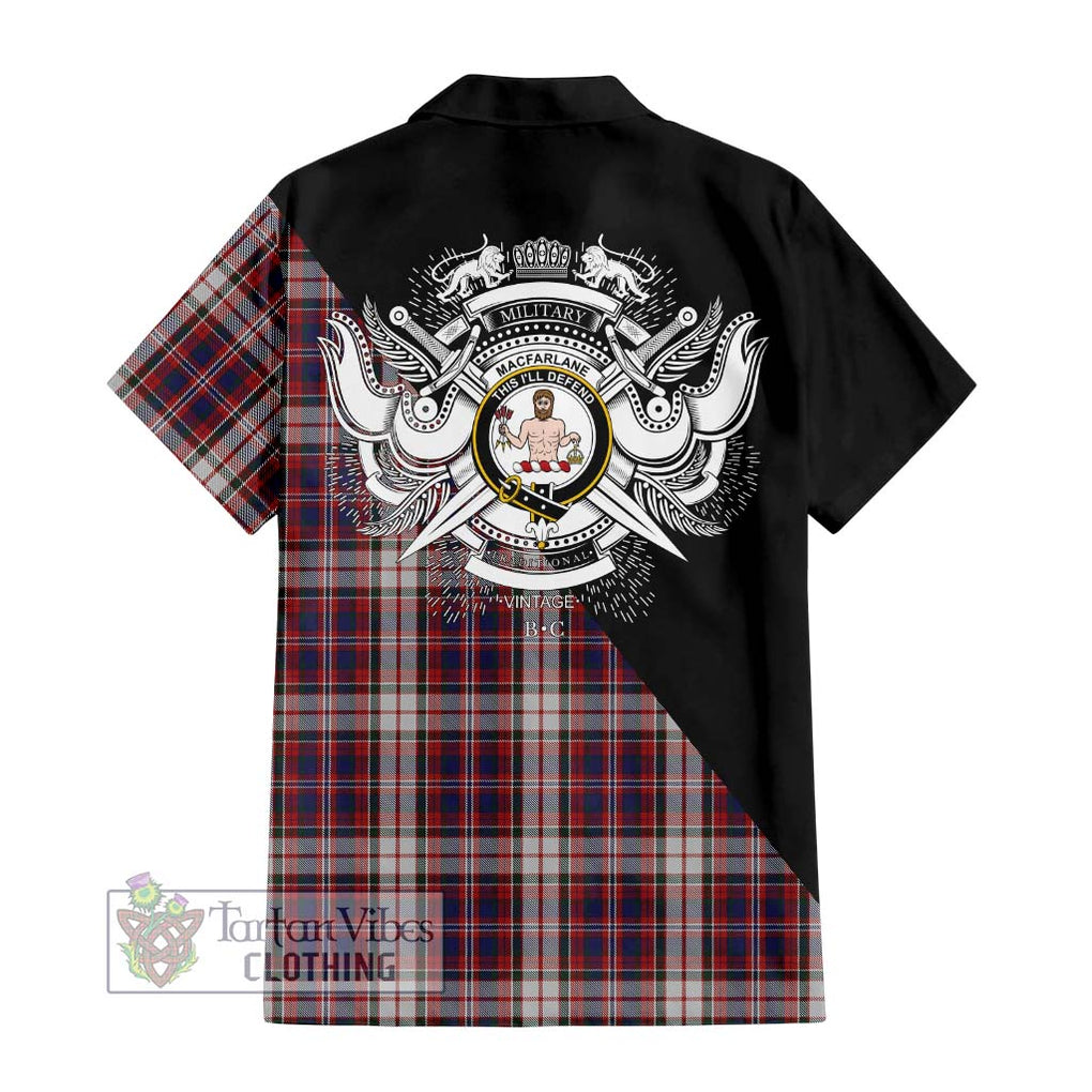 MacFarlane Dress Tartan Short Sleeve Button Shirt with Family Crest and Military Logo Style - Tartanvibesclothing Shop