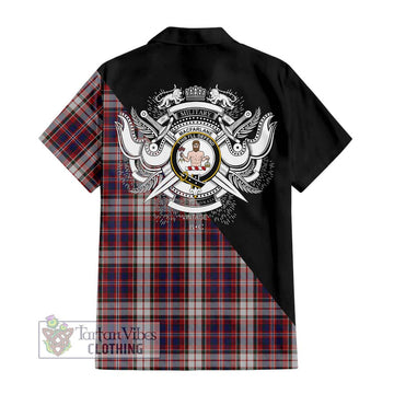 MacFarlane Dress Tartan Short Sleeve Button Shirt with Family Crest and Military Logo Style