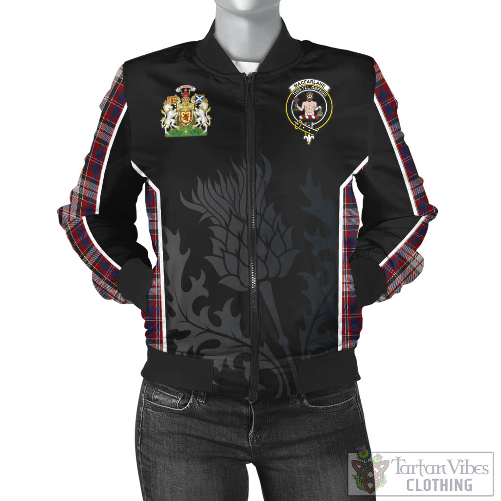 Tartan Vibes Clothing MacFarlane Dress Tartan Bomber Jacket with Family Crest and Scottish Thistle Vibes Sport Style