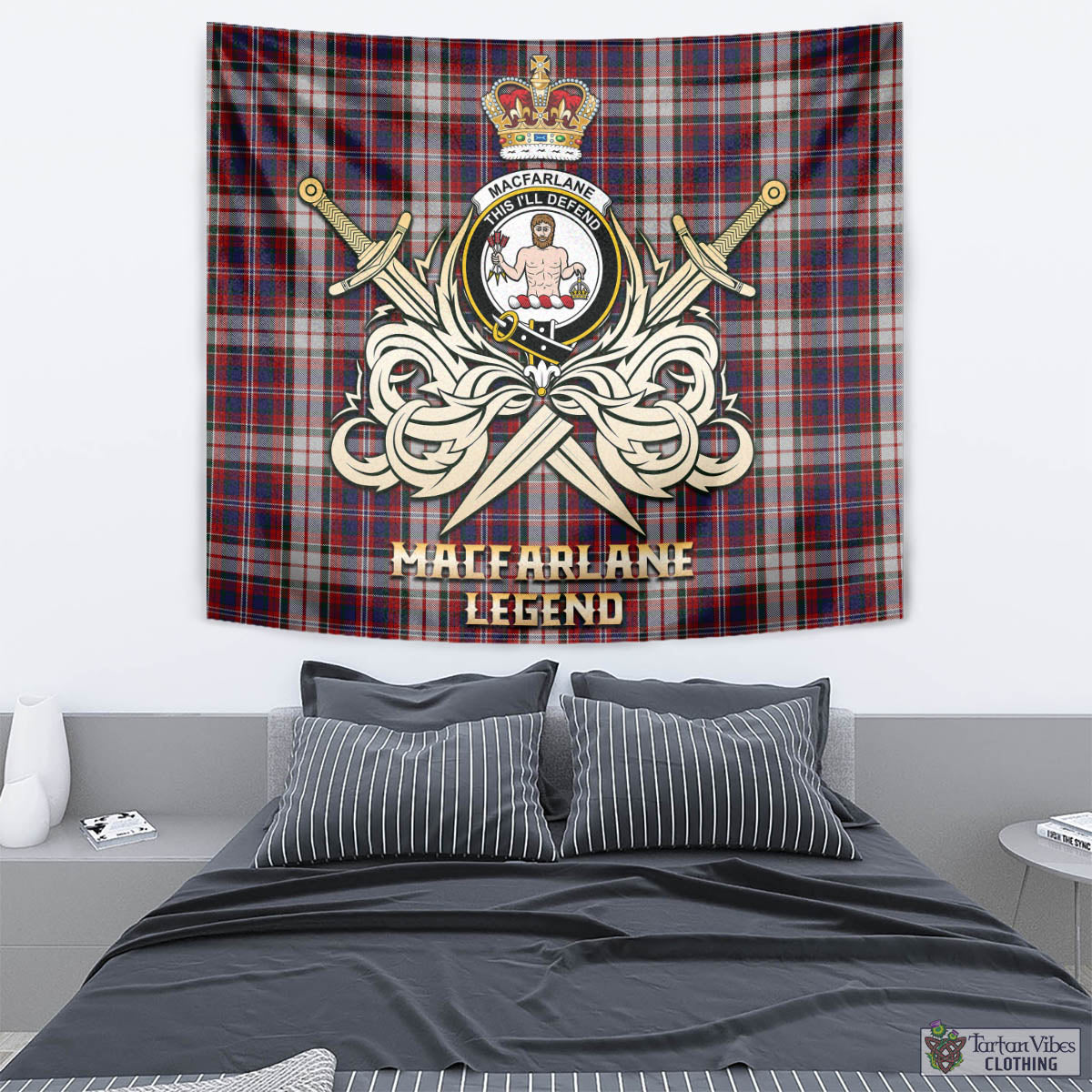 Tartan Vibes Clothing MacFarlane Dress Tartan Tapestry with Clan Crest and the Golden Sword of Courageous Legacy