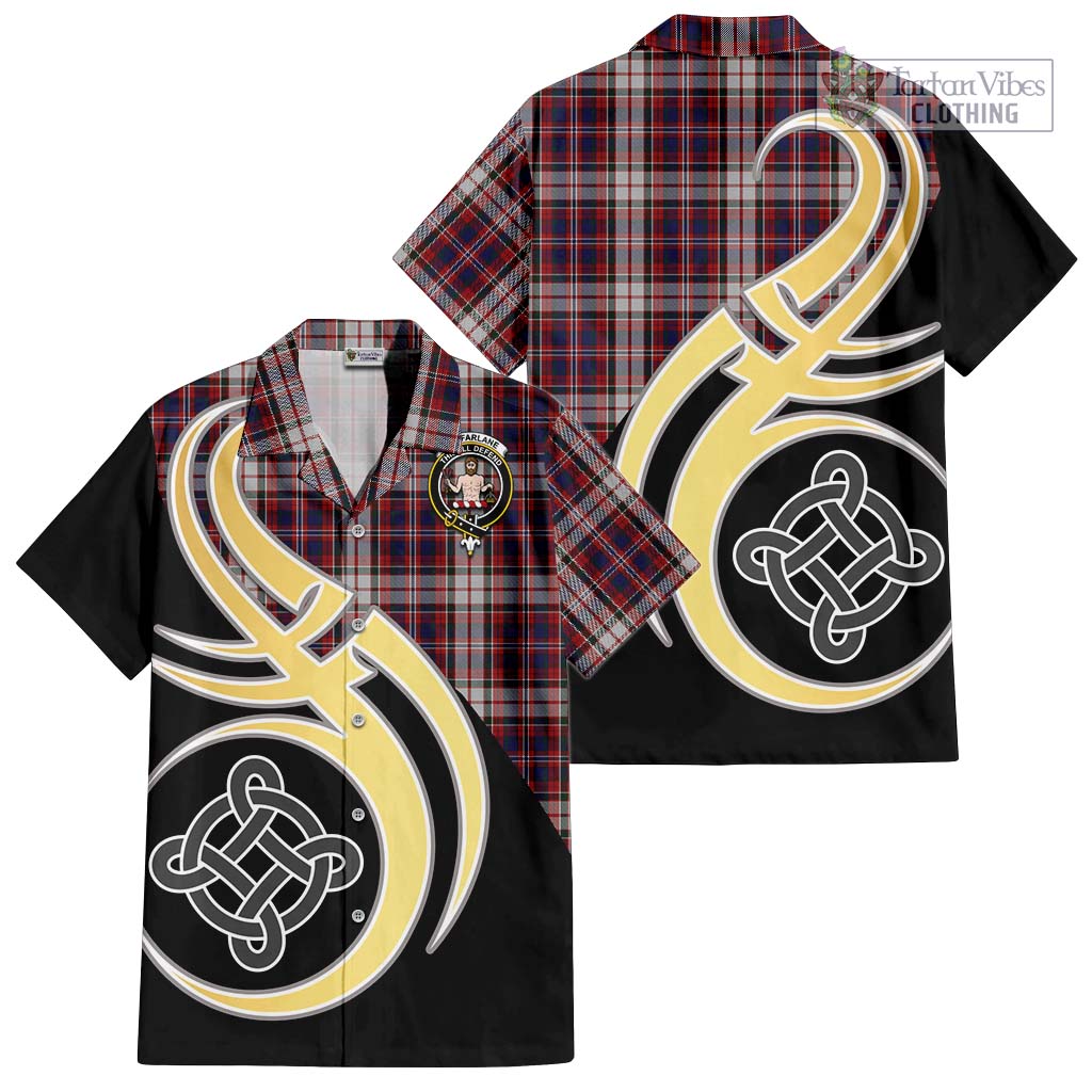 MacFarlane Dress Tartan Short Sleeve Button Shirt with Family Crest and Celtic Symbol Style - Tartan Vibes Clothing