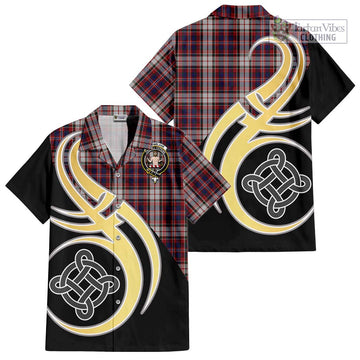 MacFarlane Dress Tartan Short Sleeve Button Shirt with Family Crest and Celtic Symbol Style