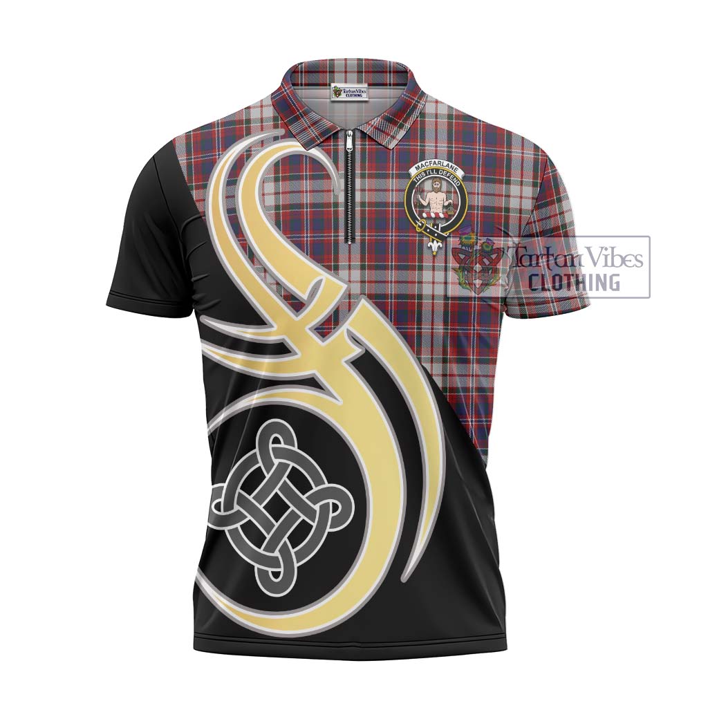 Tartan Vibes Clothing MacFarlane Dress Tartan Zipper Polo Shirt with Family Crest and Celtic Symbol Style