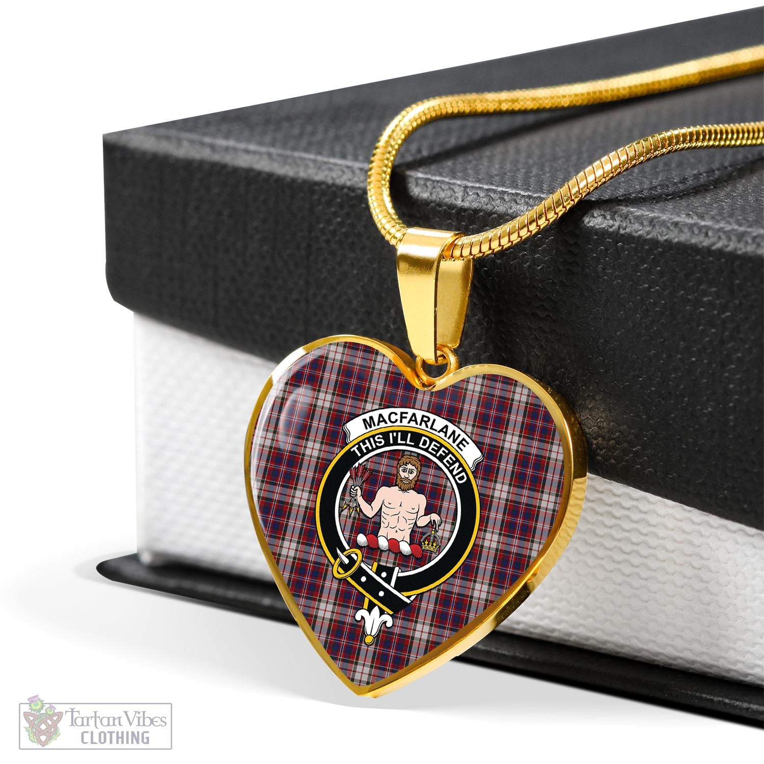 Tartan Vibes Clothing MacFarlane Dress Tartan Heart Necklace with Family Crest