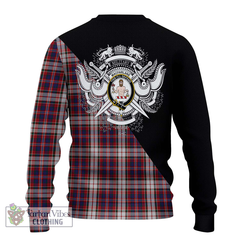 MacFarlane Dress Tartan Knitted Sweater with Family Crest and Military Logo Style - Tartanvibesclothing Shop