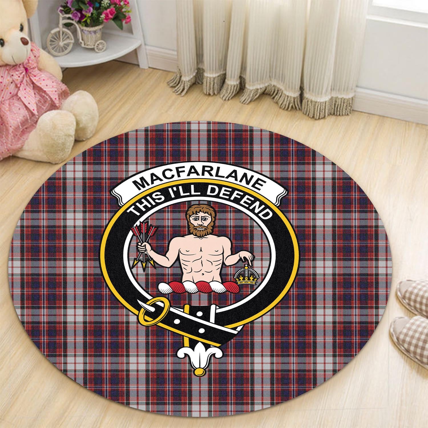 macfarlane-dress-tartan-round-rug-with-family-crest