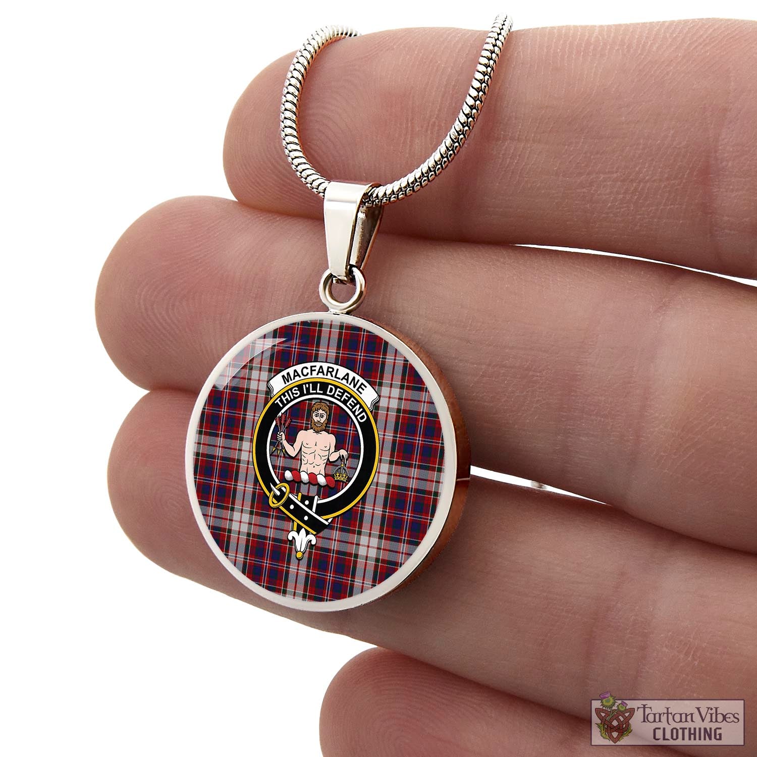 Tartan Vibes Clothing MacFarlane Dress Tartan Circle Necklace with Family Crest