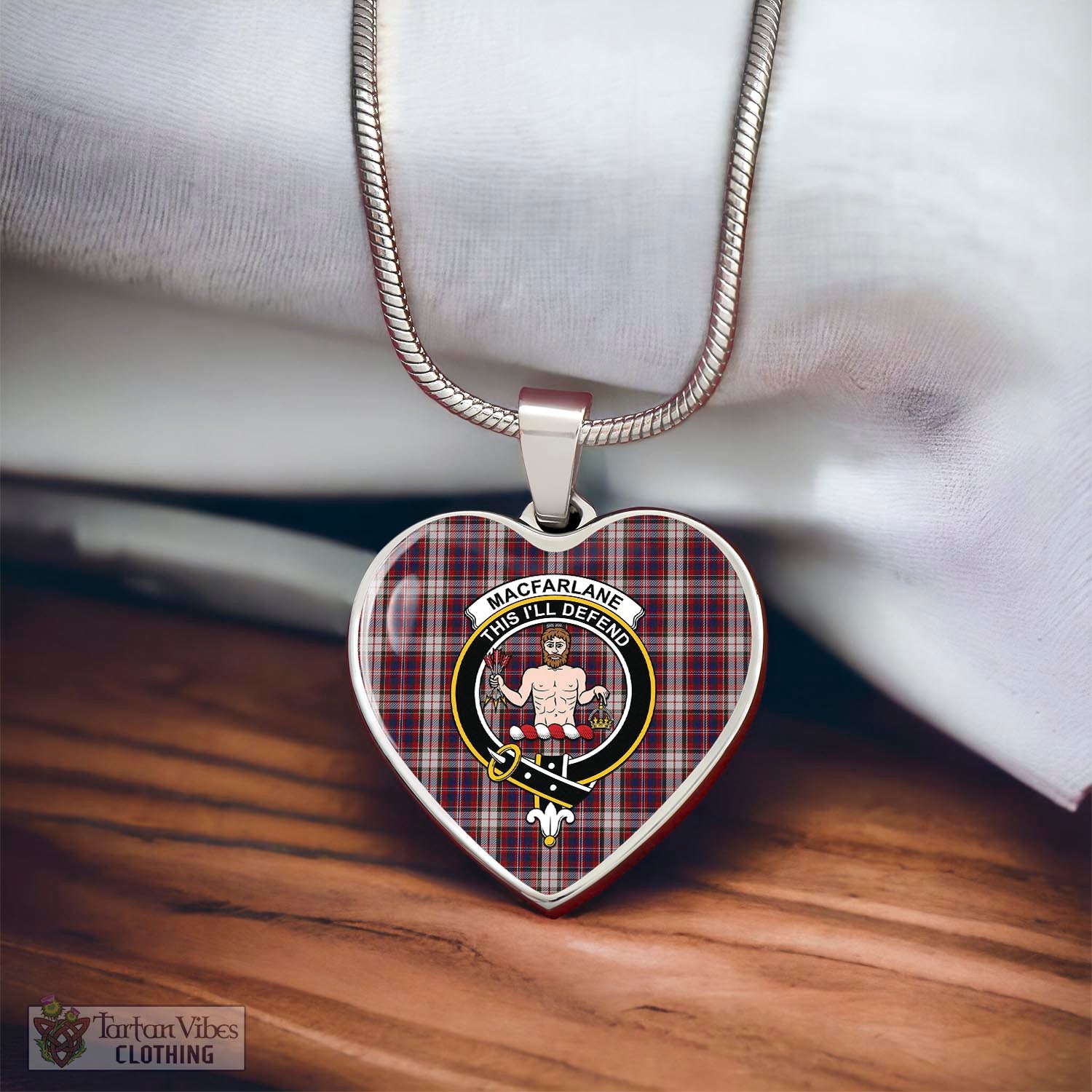 Tartan Vibes Clothing MacFarlane Dress Tartan Heart Necklace with Family Crest