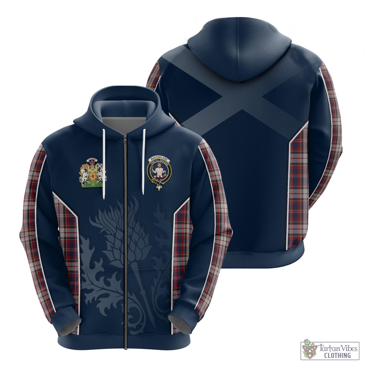 Tartan Vibes Clothing MacFarlane Dress Tartan Hoodie with Family Crest and Scottish Thistle Vibes Sport Style