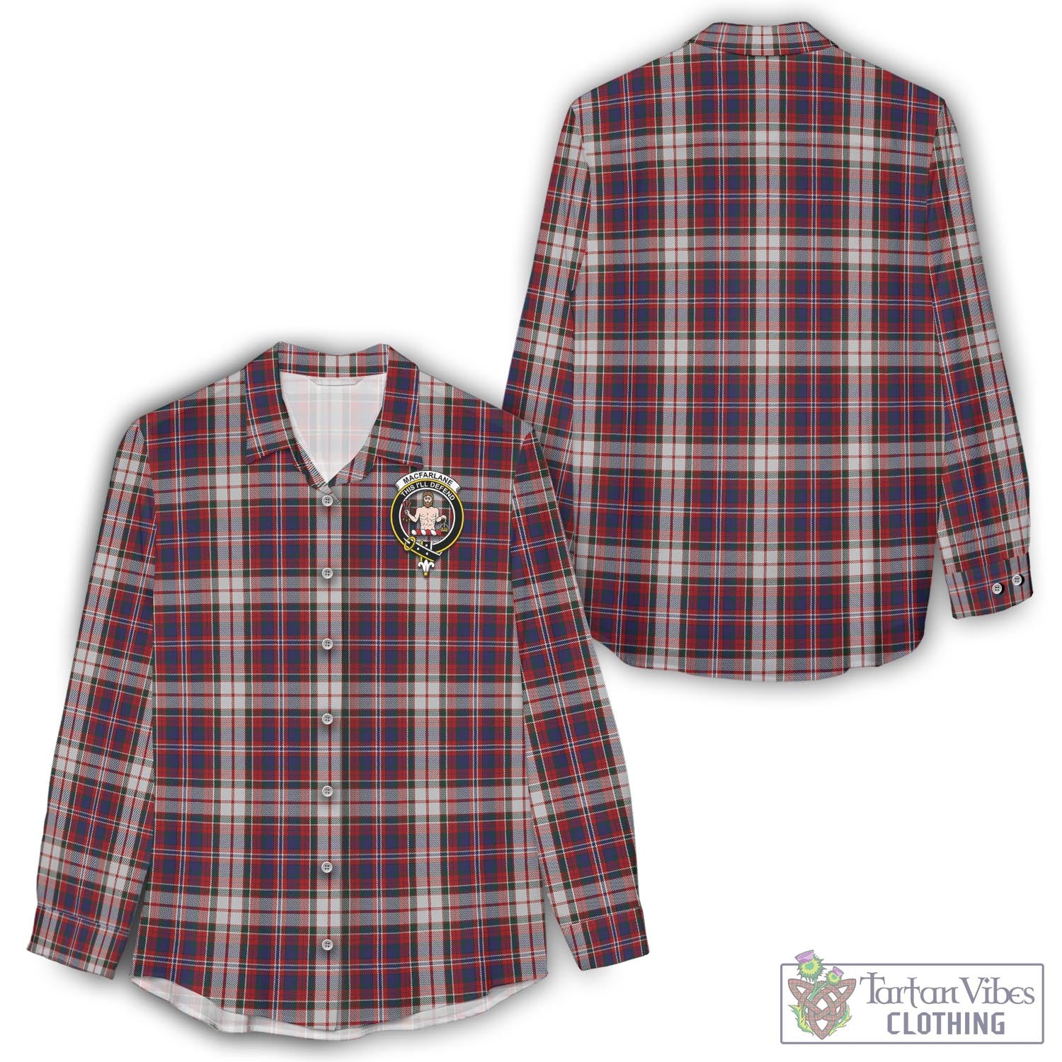 Tartan Vibes Clothing MacFarlane Dress Tartan Womens Casual Shirt with Family Crest