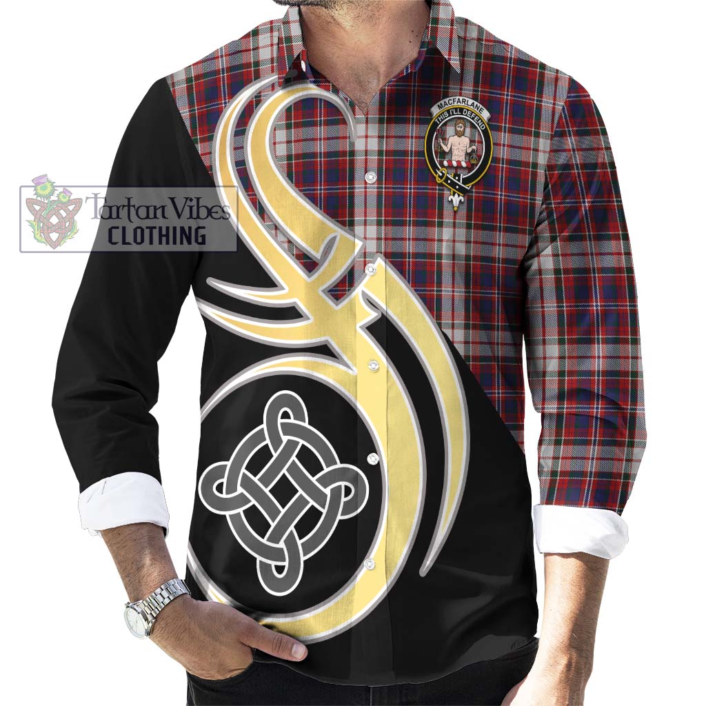 MacFarlane Dress Tartan Long Sleeve Button Shirt with Family Crest and Celtic Symbol Style - Tartan Vibes Clothing