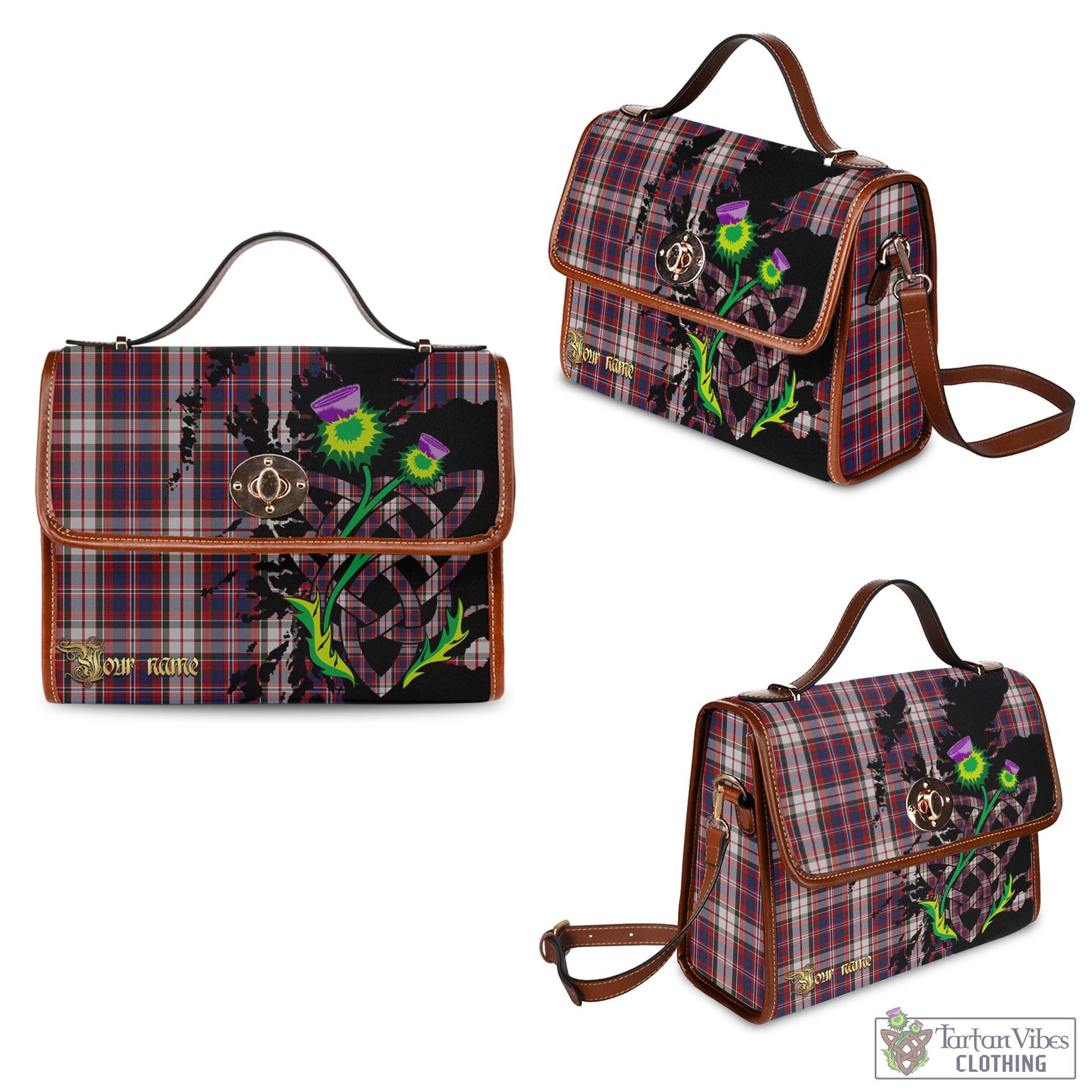 Tartan Vibes Clothing MacFarlane Dress Tartan Waterproof Canvas Bag with Scotland Map and Thistle Celtic Accents