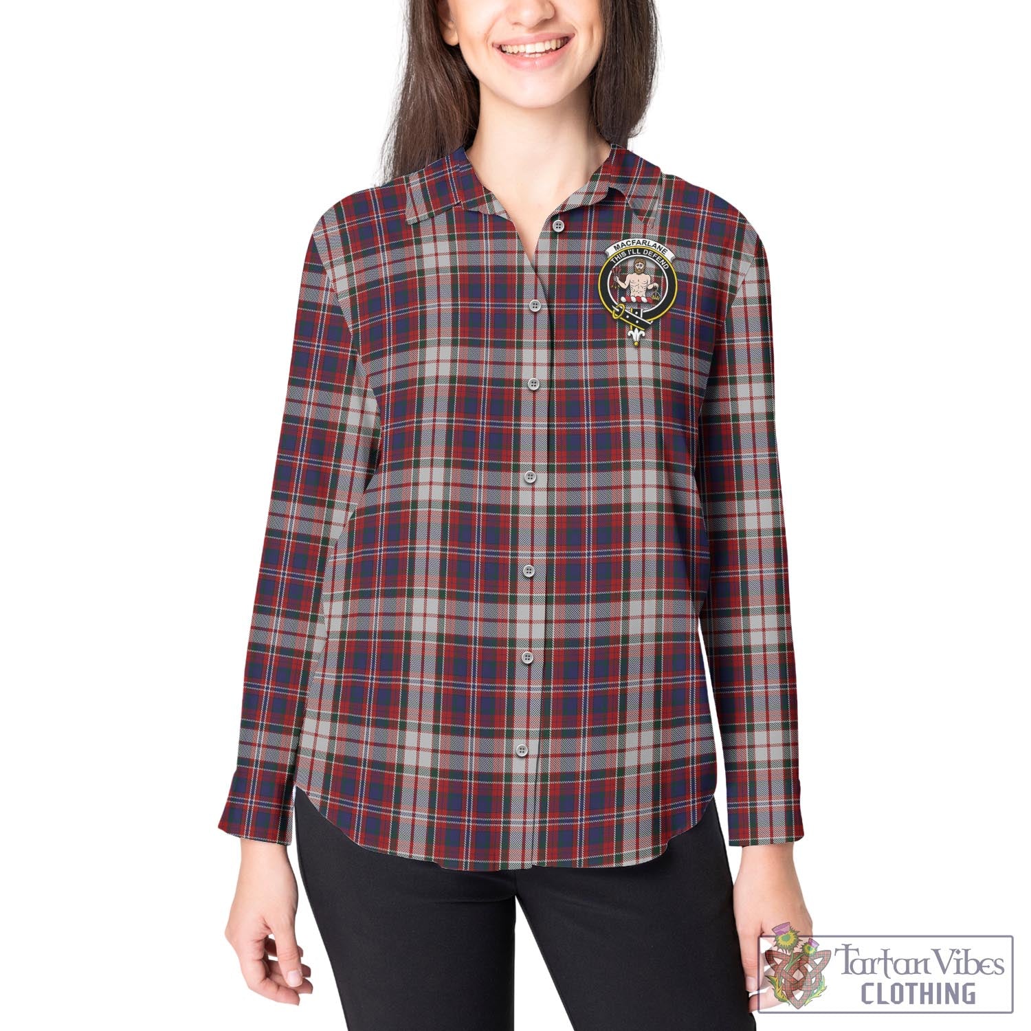 Tartan Vibes Clothing MacFarlane Dress Tartan Womens Casual Shirt with Family Crest