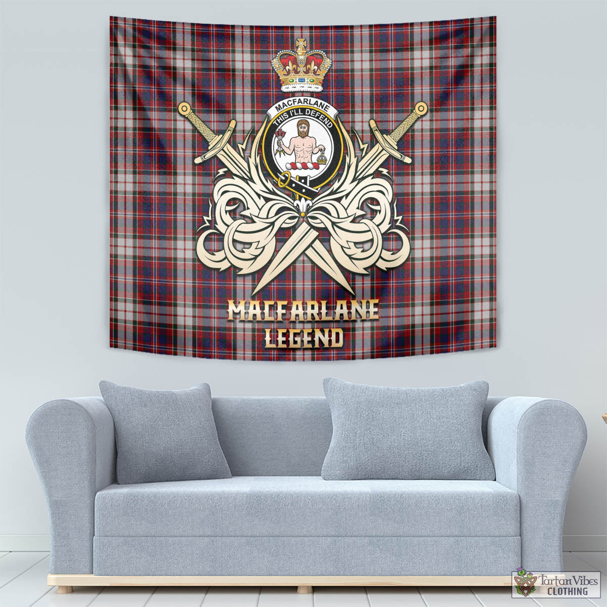 Tartan Vibes Clothing MacFarlane Dress Tartan Tapestry with Clan Crest and the Golden Sword of Courageous Legacy