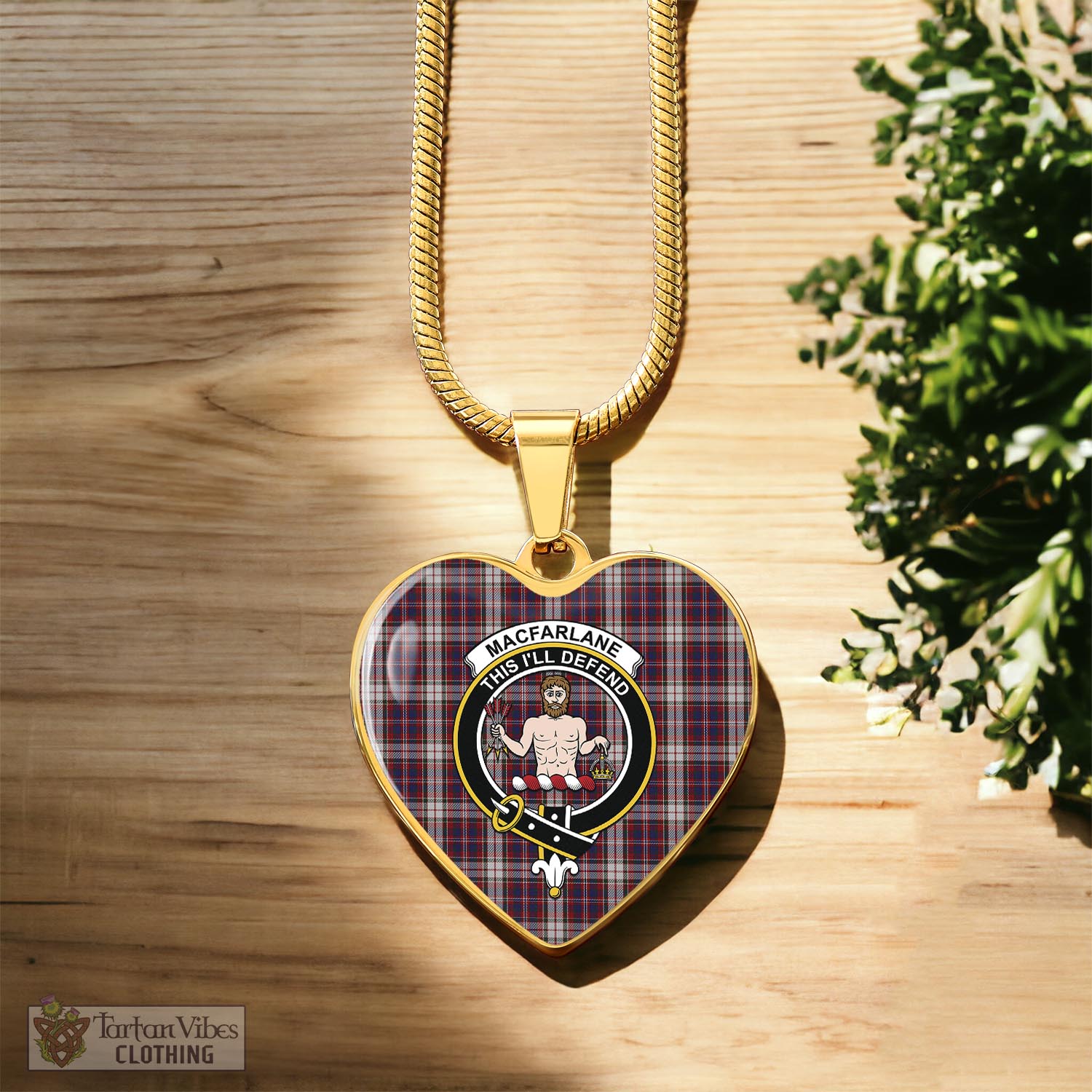 Tartan Vibes Clothing MacFarlane Dress Tartan Heart Necklace with Family Crest