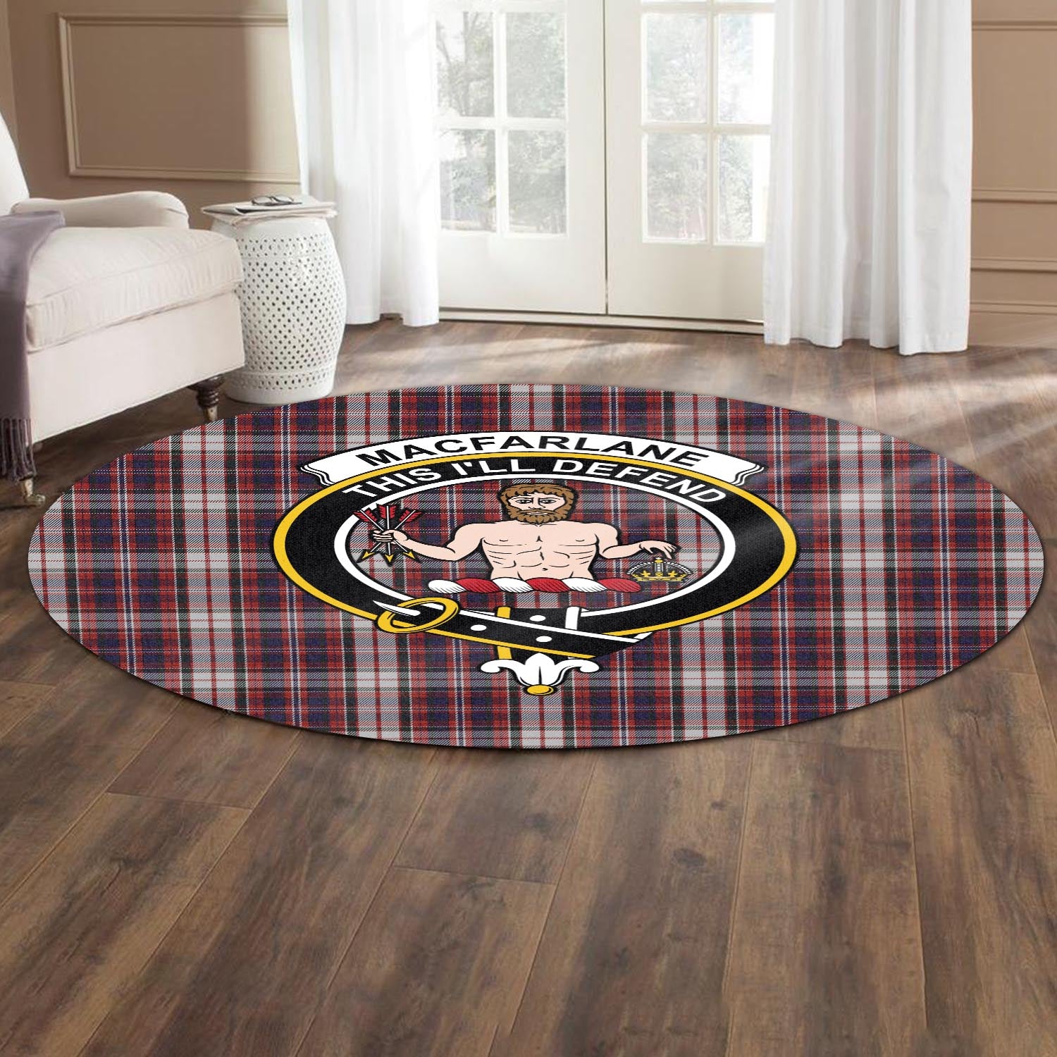 macfarlane-dress-tartan-round-rug-with-family-crest