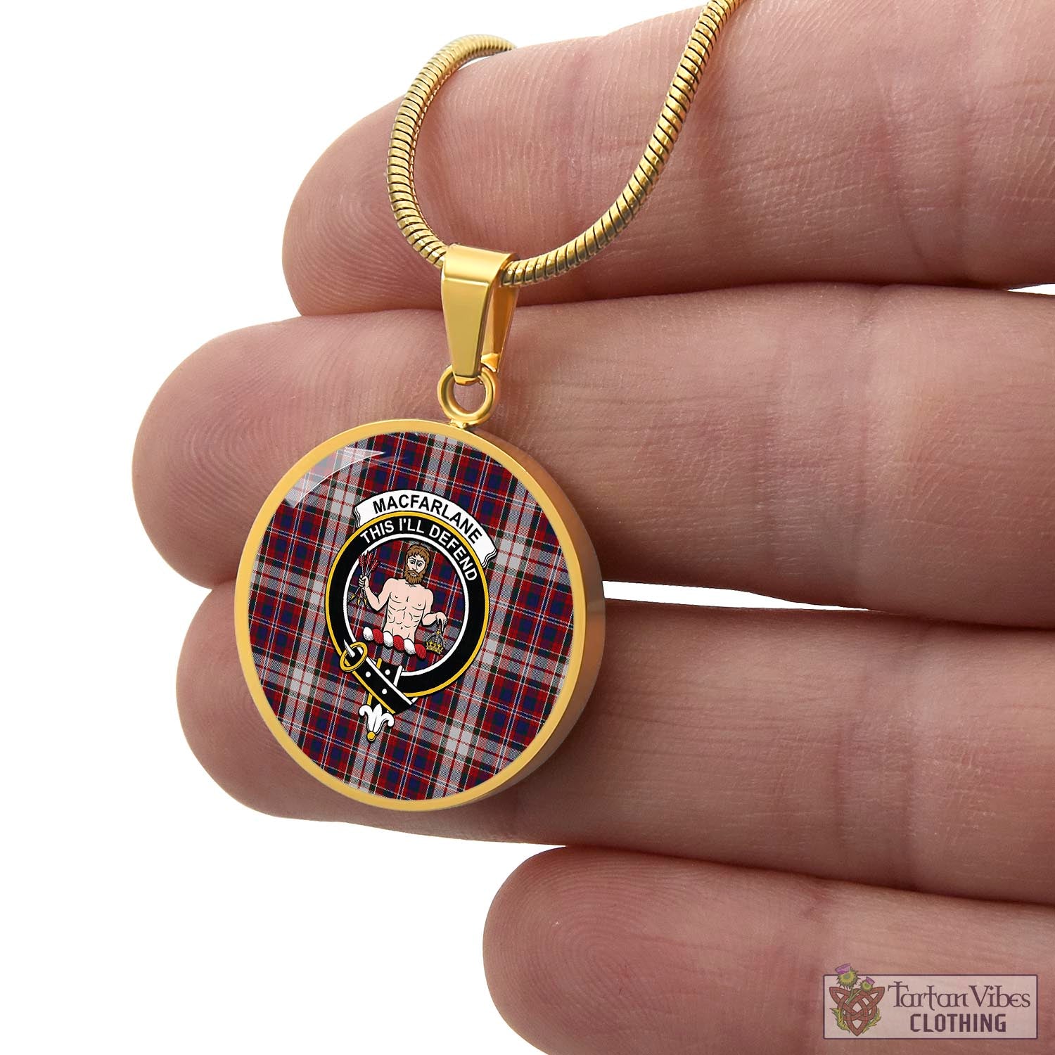 Tartan Vibes Clothing MacFarlane Dress Tartan Circle Necklace with Family Crest